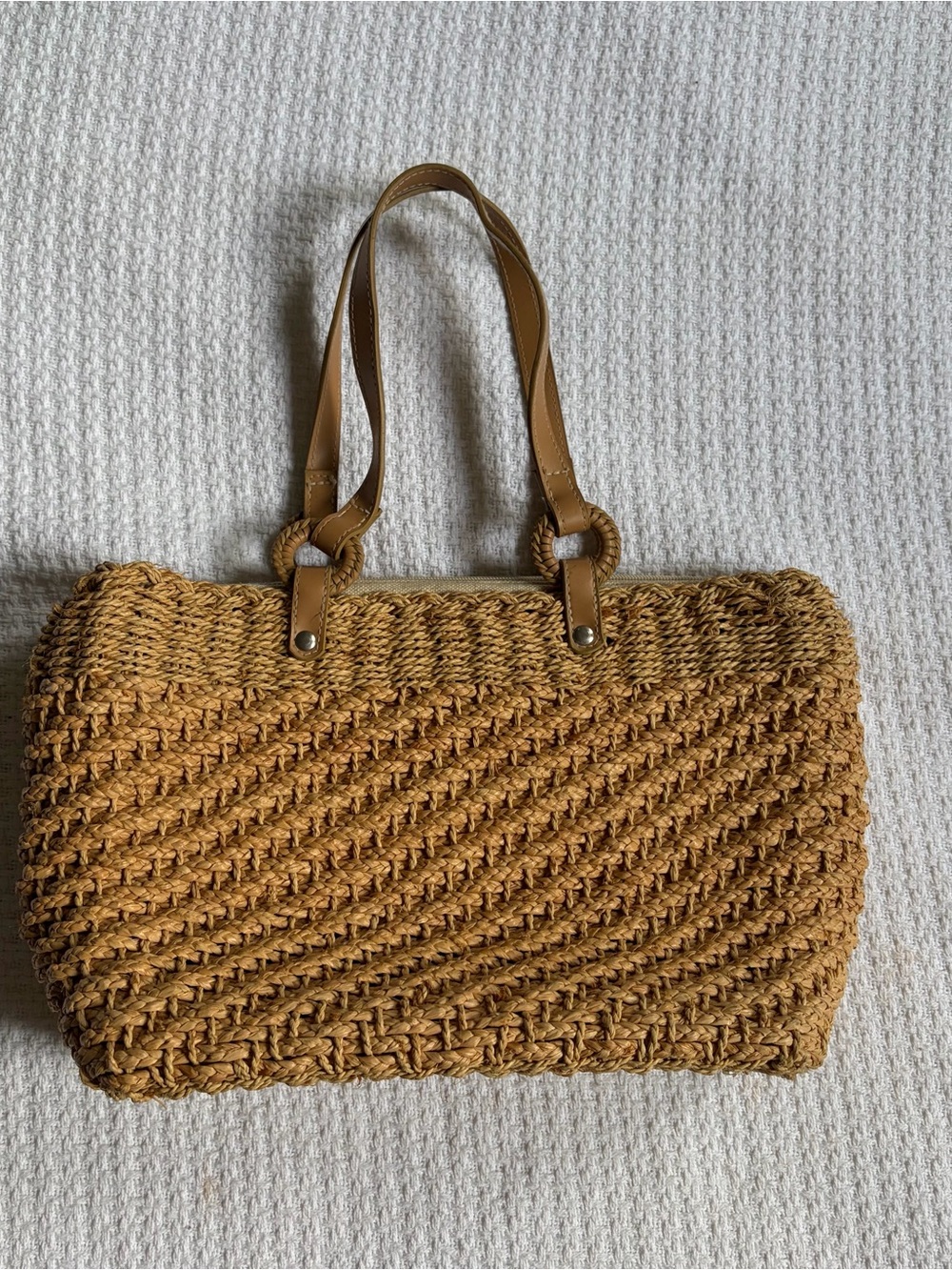 Express Woven Straw Tote Shoulder Bag in Tan Beige